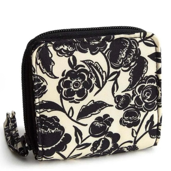 NWT, Vera Bradley Wallet, Small Zip-Around in Bubbly Flowers, Black and White - Picture 1 of 7